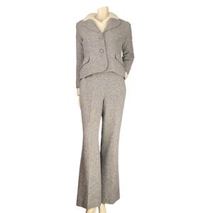 Vintage‎ 90's Precis Petite Womens Pant Suit Wool Silk Tweed Grey Quiet Luxury 8